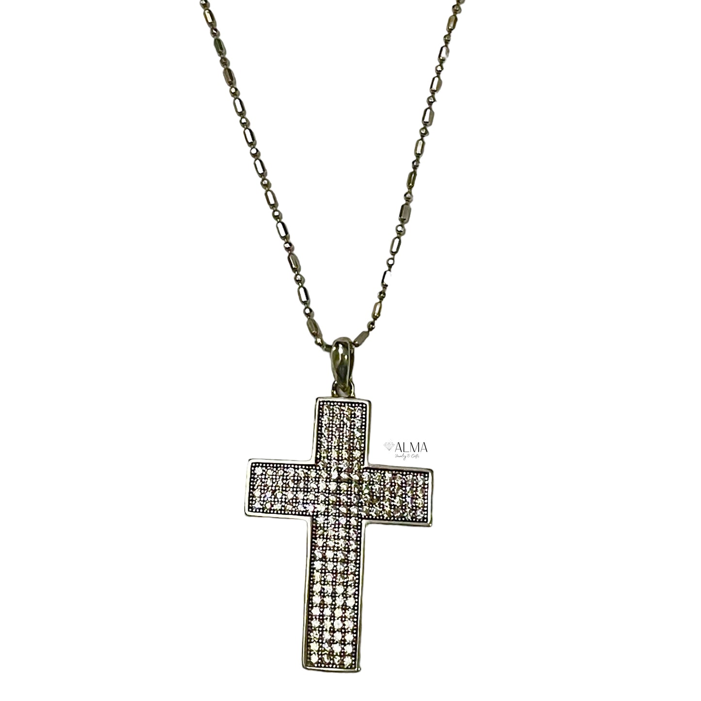 Iced Cross Silver Pendant with chain