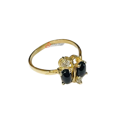 14K Ring 2 black stones #7.5