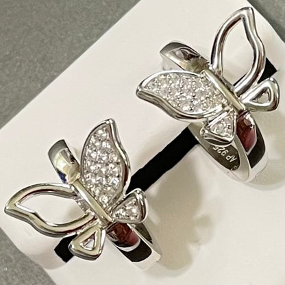 Hoop Earrings Butterflies, Rhodium Over Silver