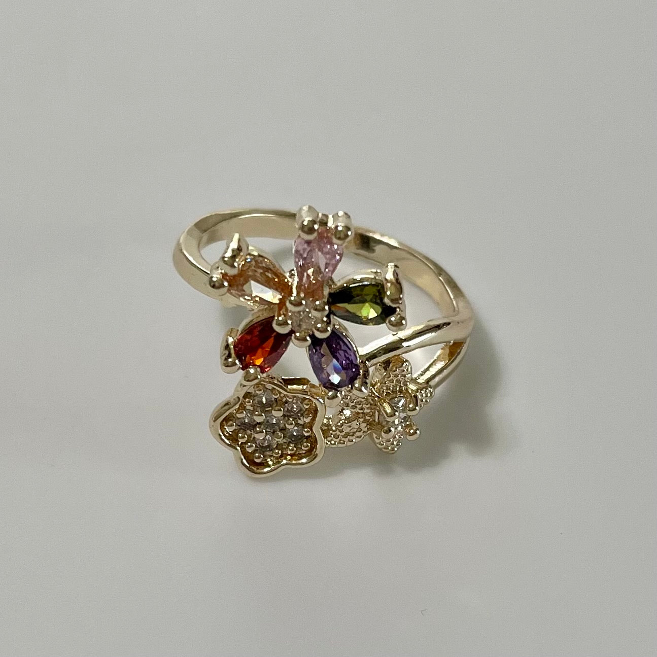 Lady Ring Colorful Flowers and Star 18K Gold Plated