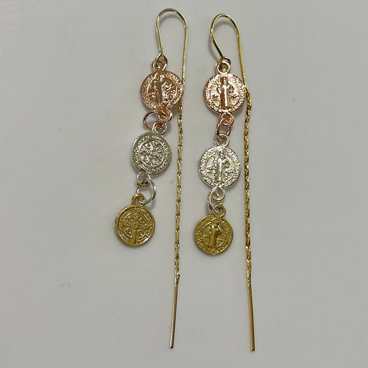 Saint Benedict Dangle double sided Earrings 18K Gold Plated