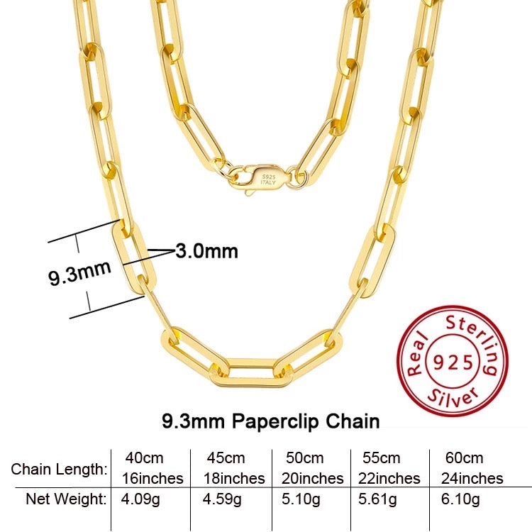 14K Gold over Silver Paperclip Chain 3mm