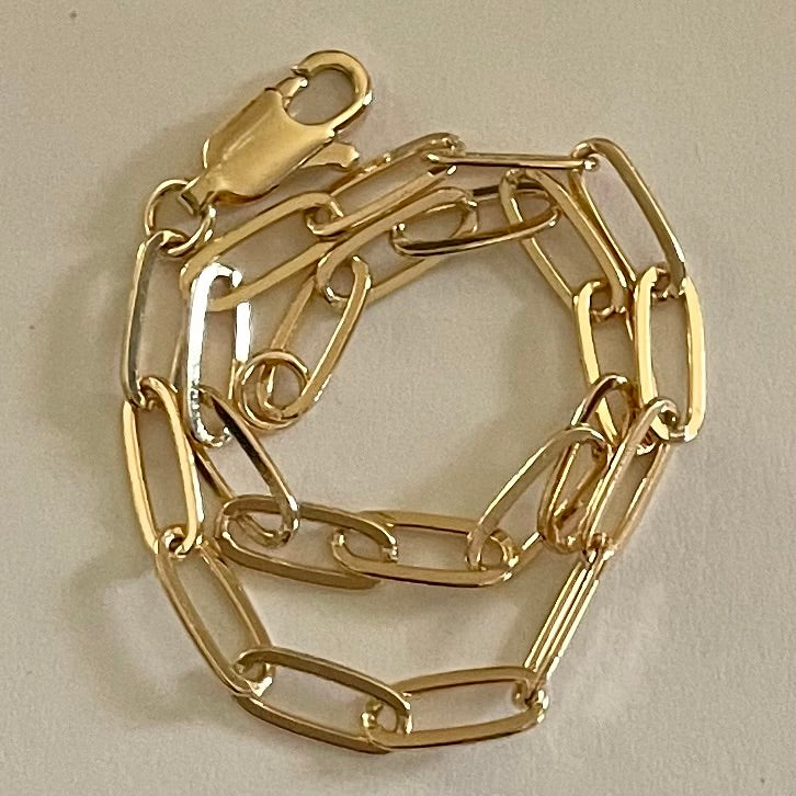 18K Gold Plated Bracelet, Paper clip link