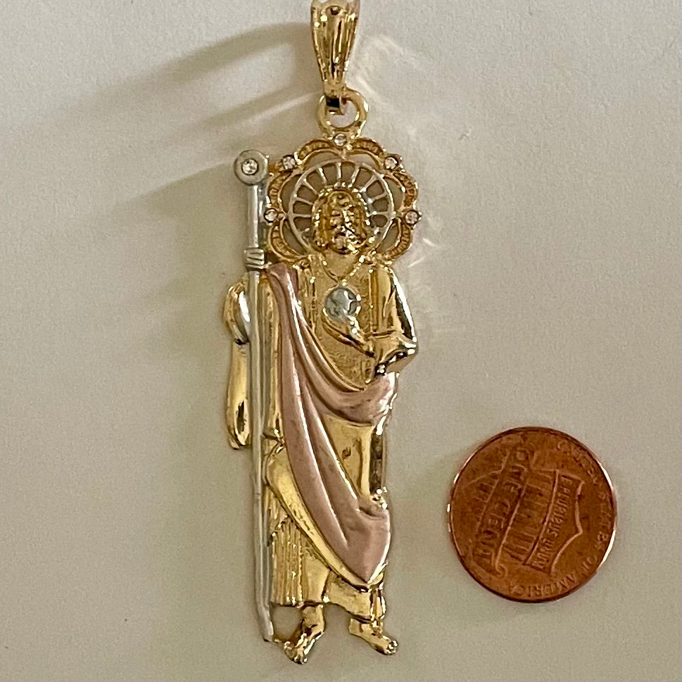 18K Gold Plated San Judas tricolor pendant 3-in