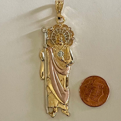 18K Gold Plated San Judas tricolor pendant 3-in