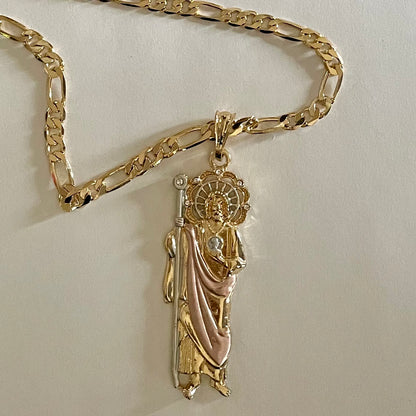 18K Gold Plated San Judas tricolor pendant 3-in