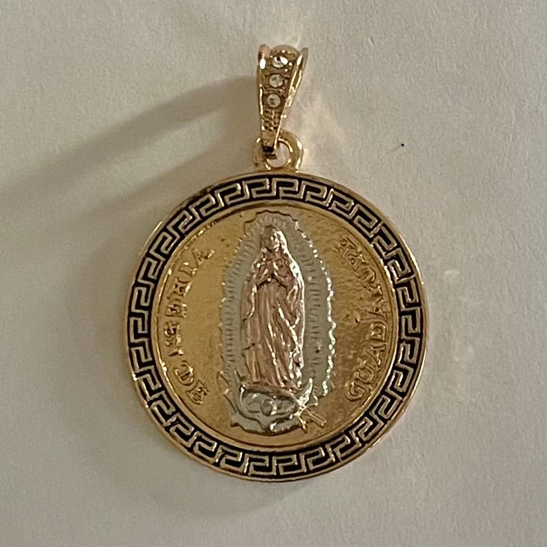 18K Gold Plated Lady Of Guadalupe tricolor pendant 1.5-in