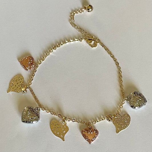 18K Gold Plated 3-colors Hearts Adjustable Anklet