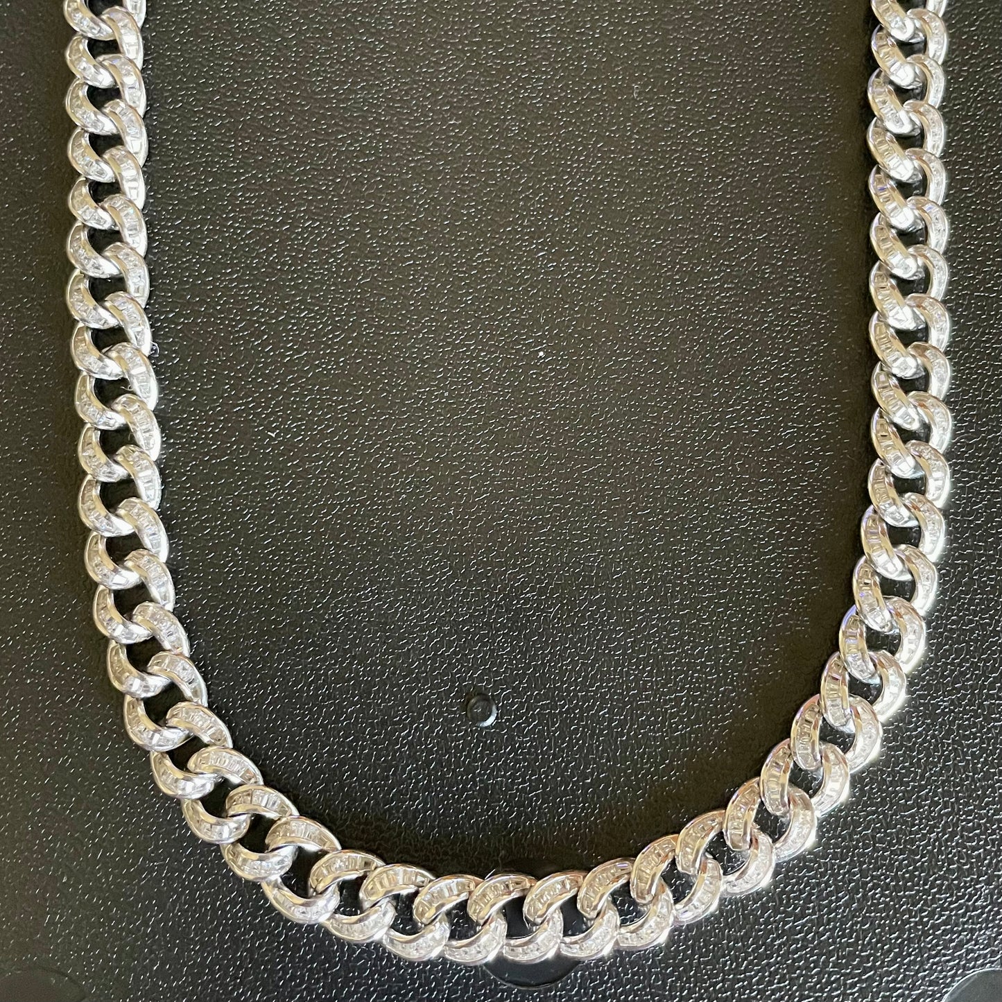 .925 Sterling Silver Cuban Curb Iced Out Necklace