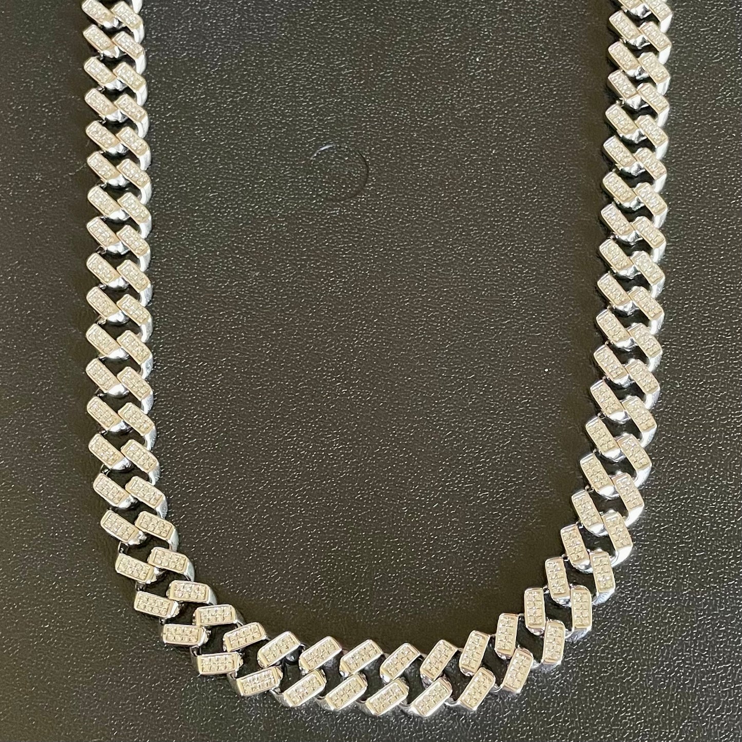 .925 Sterling Silver Cuban Square Iced Out Necklace