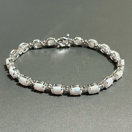 Rhodium Over Silver Opals Bracelet