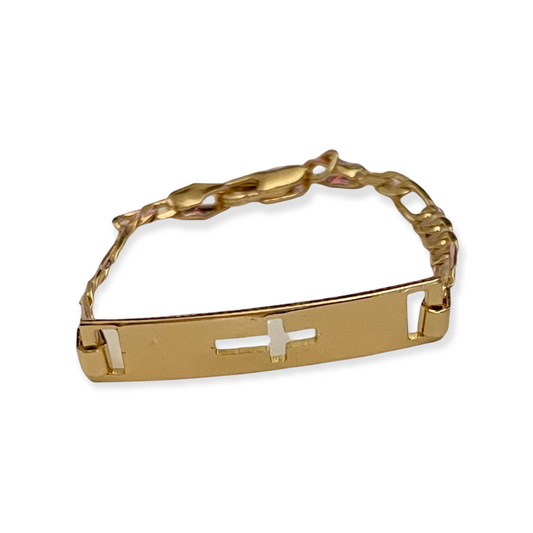 18K Gold Plated Cross ID Bracelet