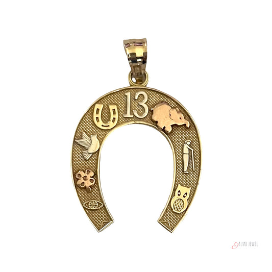 14K 3 tone Gold Lucky Horse shoe pendant