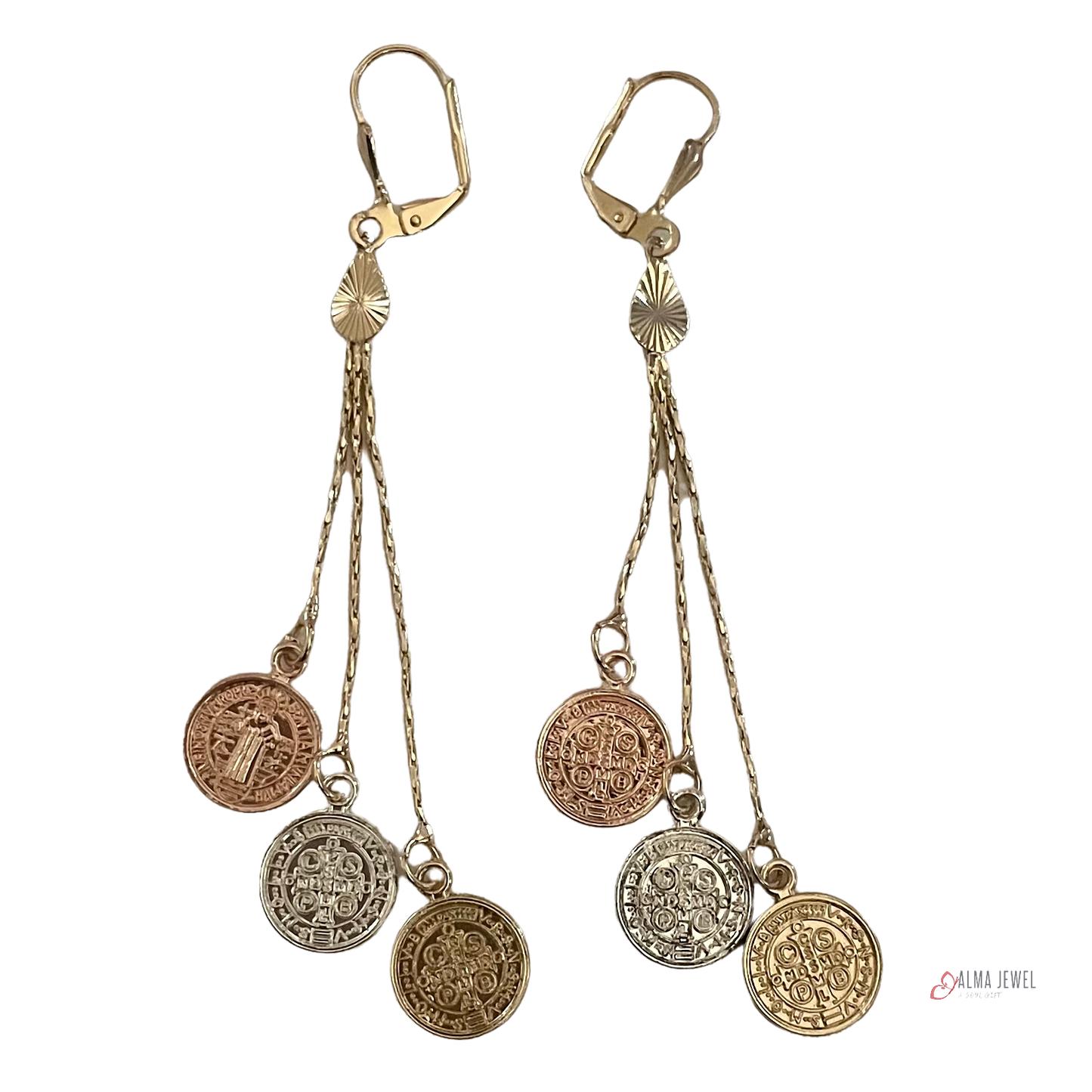 Saint Benedict Long Earrings 18K Gold Plated