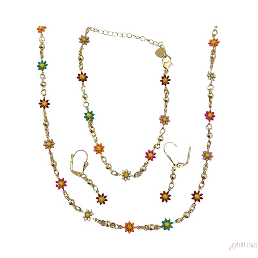 18K Gold Plated Multicolor Flowers Lady Set