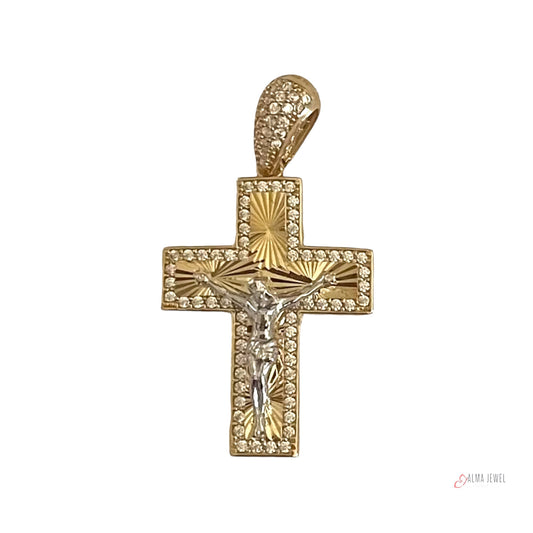 14K Gold Iced Cross Pendant