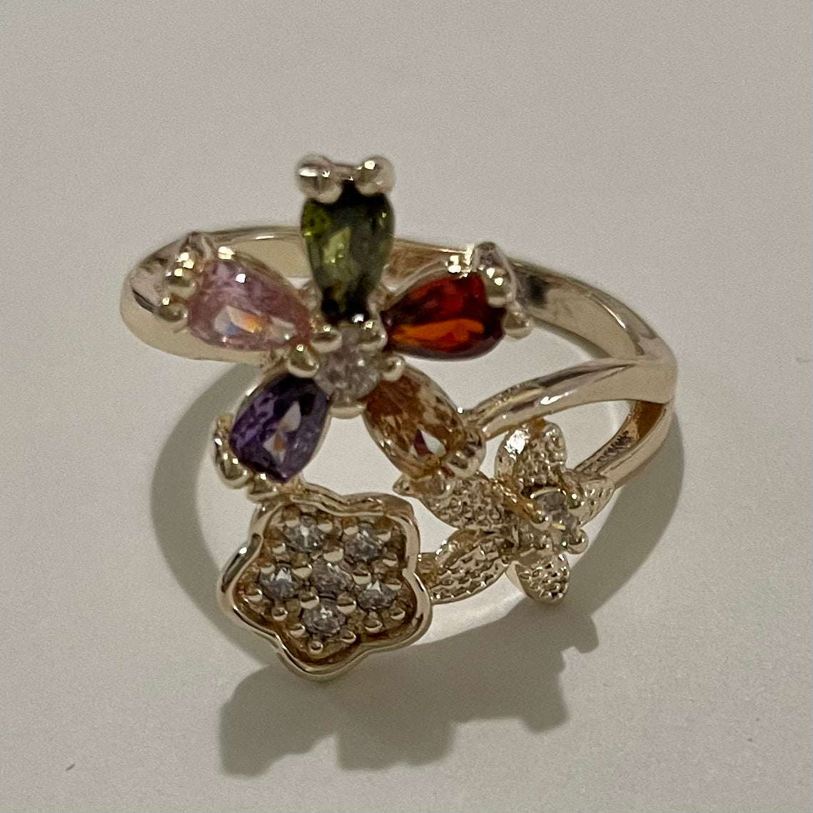 Lady Ring Colorful Flowers and Star 18K Gold Plated